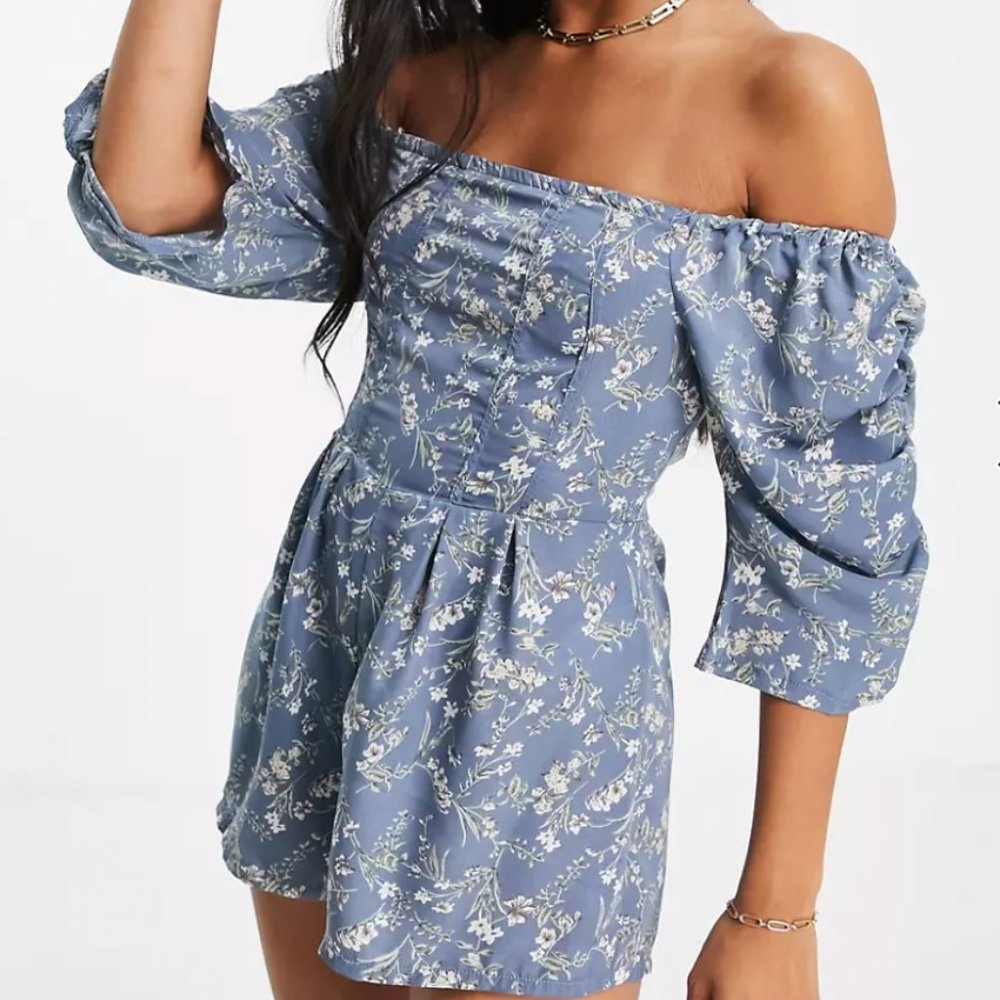 ASOS ditsy floral romper in blue